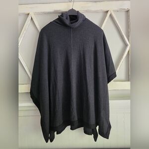 Elan Dark Grey turtleneck Poncho NWT One Size Bohomian Chic Black Trim